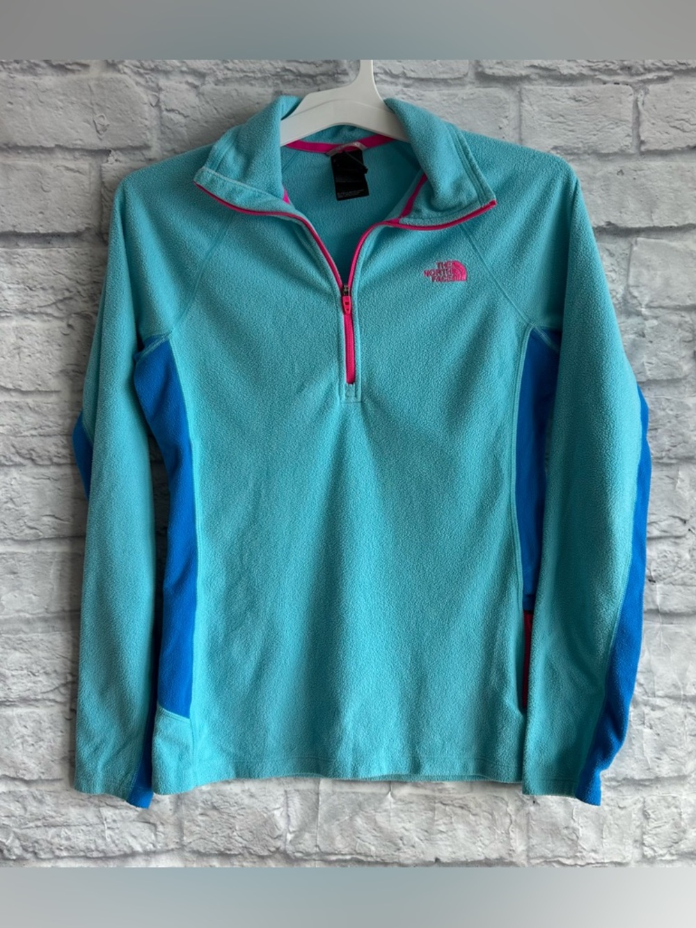 PREOWNED THE NORTH FACE QUARTER ZIP FLEECE BLUE PINK SIZE SMALL S